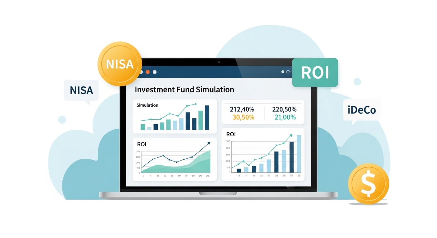 投資信託シミュレーションで資産形成を行うイメージ（NISA・iDeCo対応）